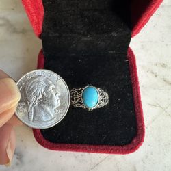 Vintage 925 Sterling Silver , Designer Shube Genuine Oval Turquoise Ring, Size 6 , Hallmarked STERLING w/$ Markers Mark