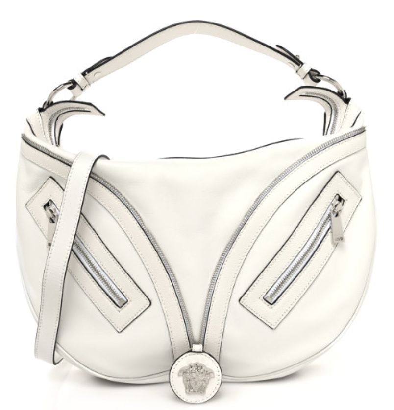 VERSACE White Calfskin Leather Hobo Bag