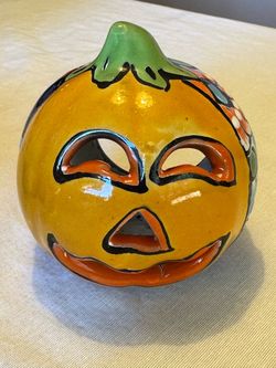 Talavera pumpkin jack-o-lantern