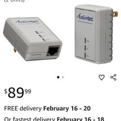 Actiontec 500 Mbps Powerline Ethernet Adapter and 4-Port Hub Kit PWR500 new $25