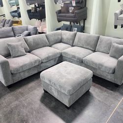 New Sectional (Grey In Corduroy )