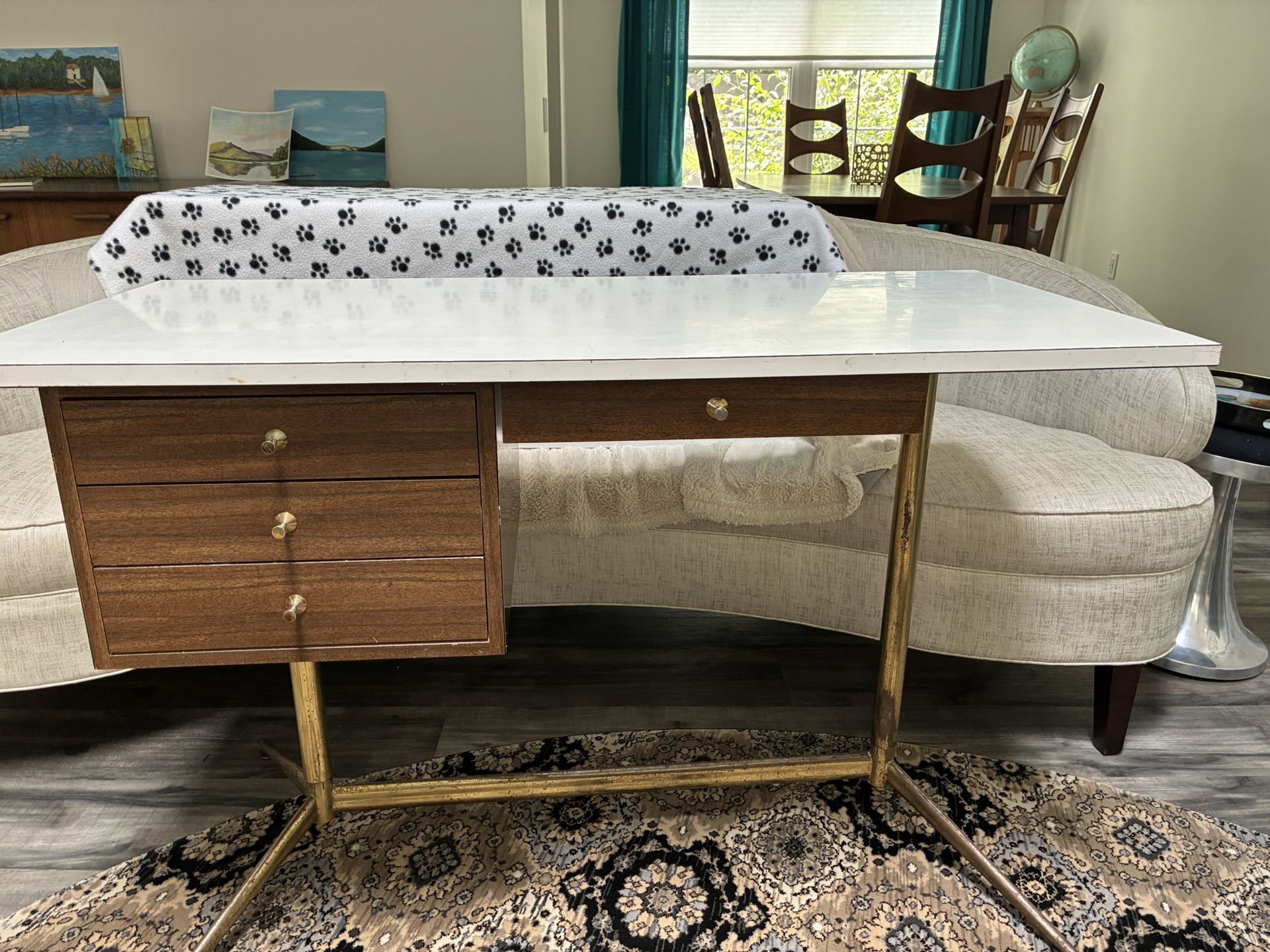 Arthur Umanoff Modernist White Laminate Top Desk