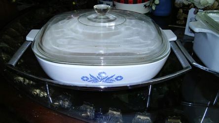 Midcentry Corningware with trivet.