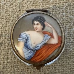 french enamel portrait cut glass patch box with mirror