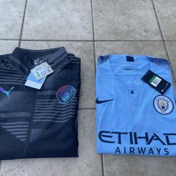 MAN CITY JERSEY AND JACKET LARGE BOTH NEW