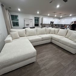 Brand New Super Plush Comfy Ivory Corduroy Sectional Set 