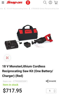Snap-on 18 V MonsterLithium Cordless Reciprocating Saw Kit (One Battery/ Charger) (Red)

