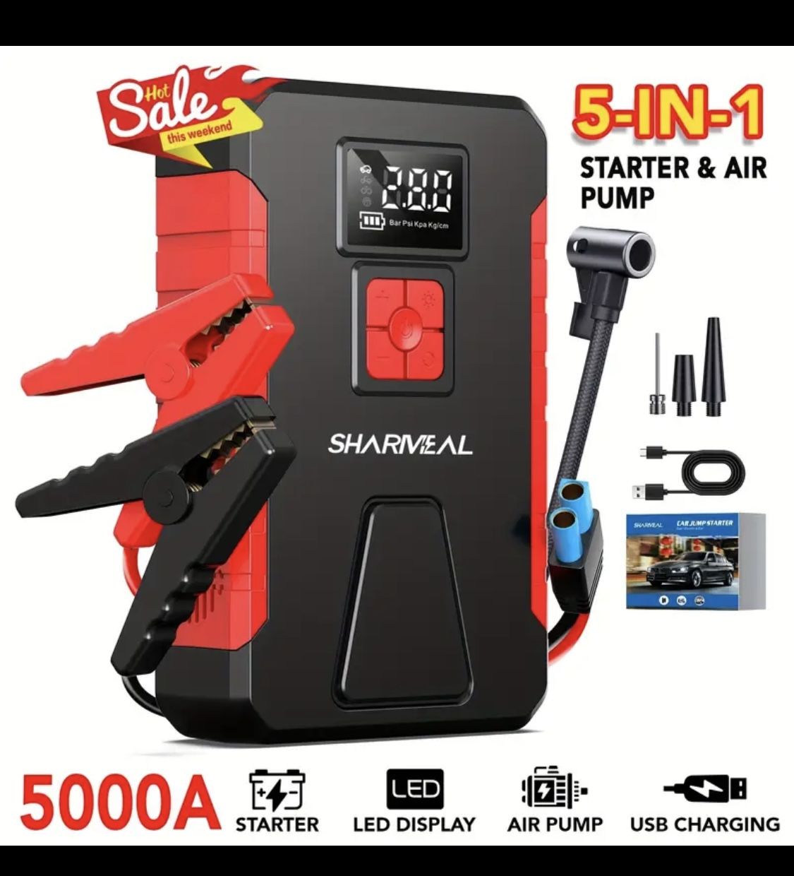 5000 AMP Peak 12 V Jump Starter With Air Compressor Pump
