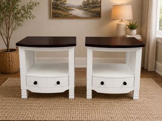 Pair of Refurbished End Tables – Solid Wood – Modern Farmhouse Style