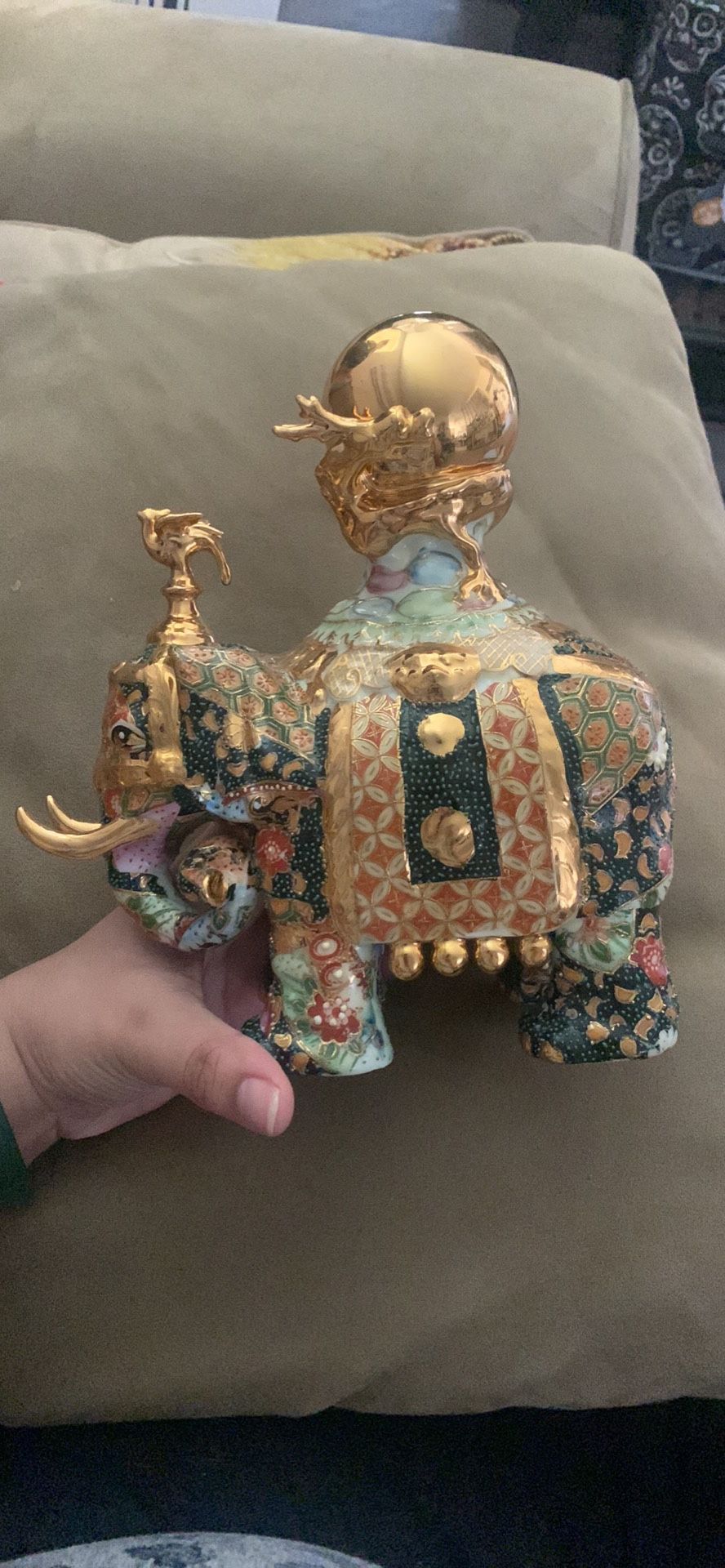 Vintage Orange Asian Elephant Statue