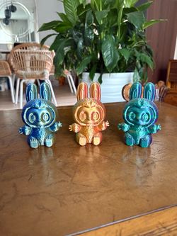 Set of 3 Metallic 3D-Printed Labubu-Style Figures