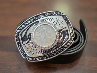 Vintage USA Made Walking Liberty Silver Coin Western Belt Buckle