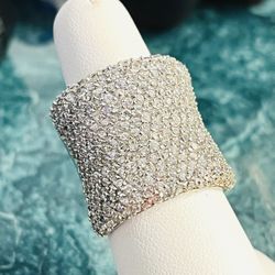 Sterling Silver Wide Multi Cubic Zirconia Pave Cocktail Ladies Ring