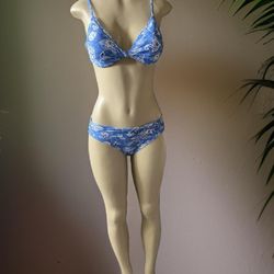 y2k blue and white bikini set 