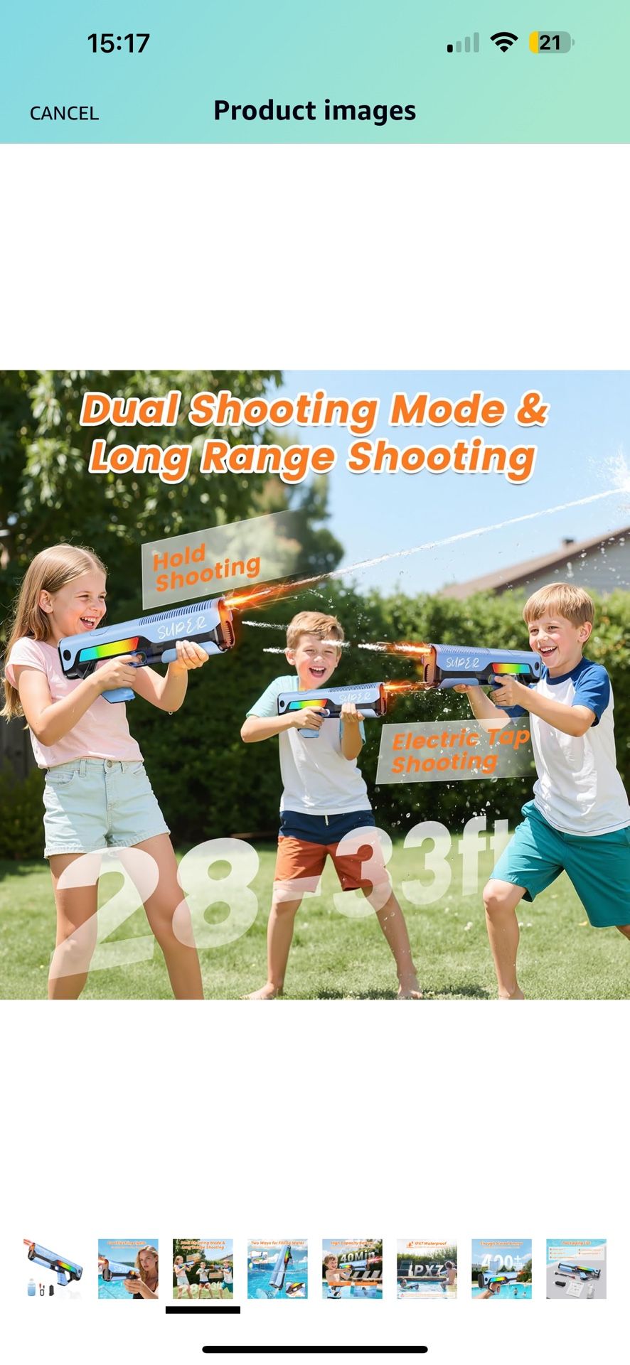 Electric Water Gun for Kids Adults-33FT Long Range Auto Suction Squirt Gun with LED Muzzle Flame, 400+ Shots Water Blaster with Modular Battery,Outdoo