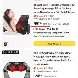 Boriwat Back Massager with Heat, 3D Kneading Massage Pillow for Back, Neck,