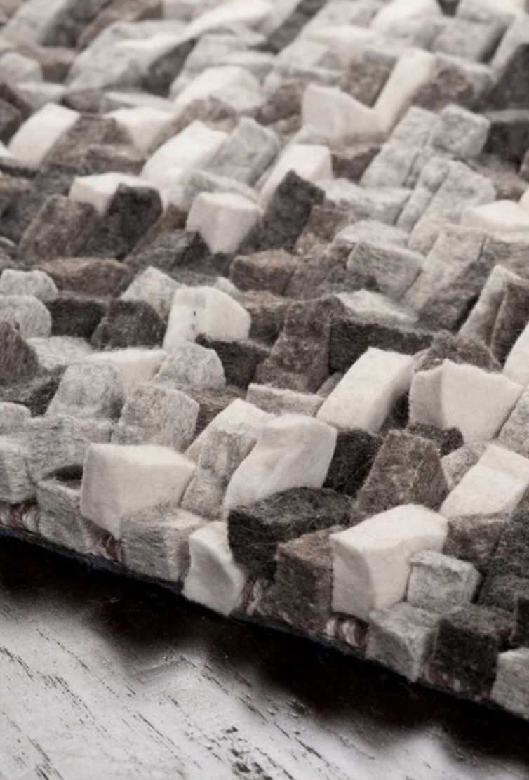Modern Contemporary 8x10 Gray Hand-Knotted New Zealand Wool 3-D Jigsaw Area Rug