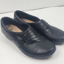 Clarks Womens Loafers Flats Slip on Comfort Shoes Black Leather Size 6.5M