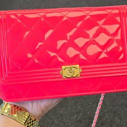 Chanel HOT Pink Quilted Leather Chain Wallet Crossbody Bag