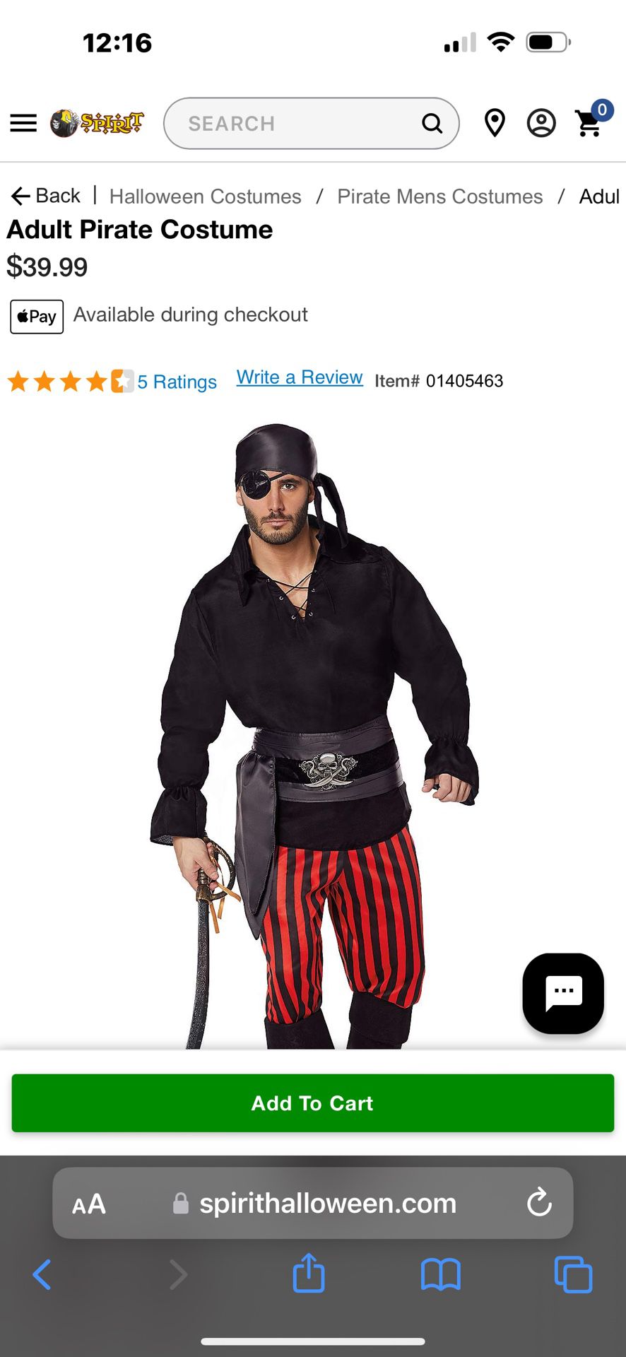 Spirit Halloween Men’s Pirate Costume