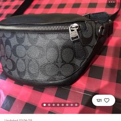 Coach Signature Leather BLACK CC Logo Belt Bag /Fanny Pack