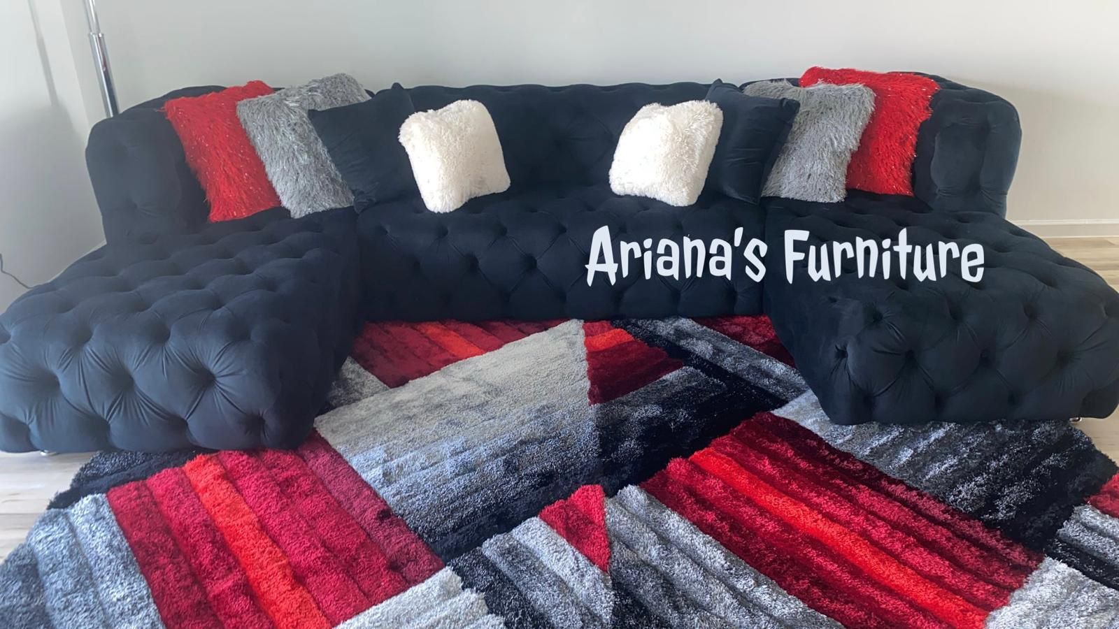 New Black Velvet Sectional Tufted 135x70