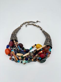 Colorful Artisan-Style Multi-Strand Statement Necklace – 22”