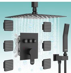 Brand New In The Box- Shower Jets System in Wall, STARBATH 12 Inch Ceiling Mount Rainfall Shower System with Handheld Spray and 6 Body Jets, Can Run A