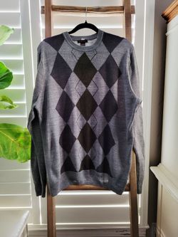 MENS SIZE XL GRAY ARGYLE CREW NECK SWEATER