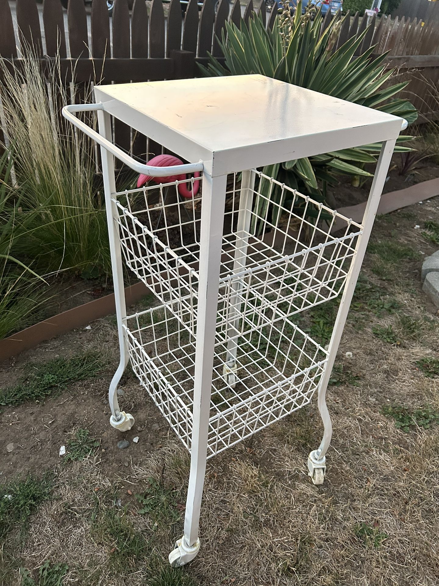 White Metal Kitchen Or Art Cart With Wheels!