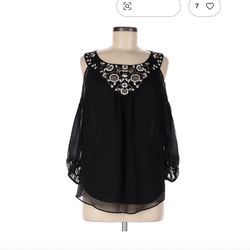 White House Black Market Black Cold Shoulder Blouse Size M