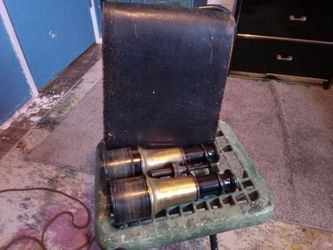 Antique Brass Binoculars with Leather Case