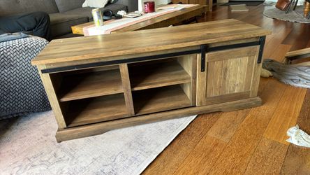 Rustic Wood TV Stand with Sliding Barn Door