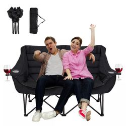 SLSY Camping Chair Double Folding Chair Heavy Duty Loveseat Chair 2 Person 990lb