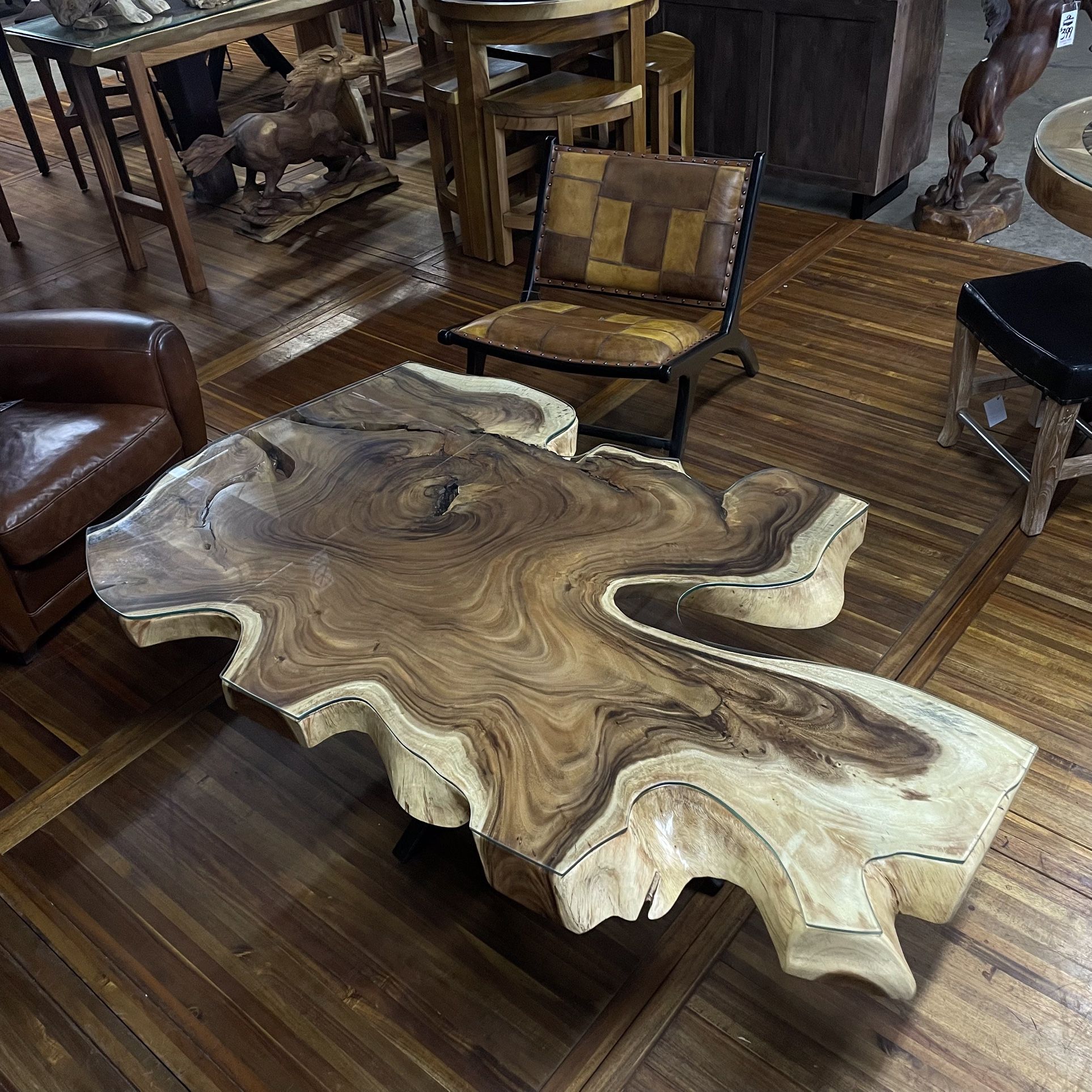 Rosewood Coffee Table W/ Glass Top Cut To Size