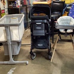 Baby items     Bassinet car seat stroller and pink playpen not in pictures