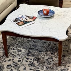 Vintage White Marble Top Coffee Table 34” X 34”
