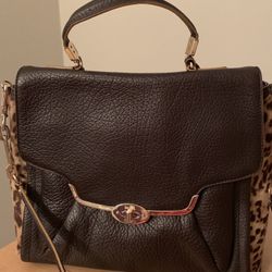 Authentic COACH Brown Leather & Leopard Sadie Satchel - Large