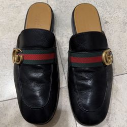 Men Gucci Black Leather Marmont Slippers Loafers 8.5