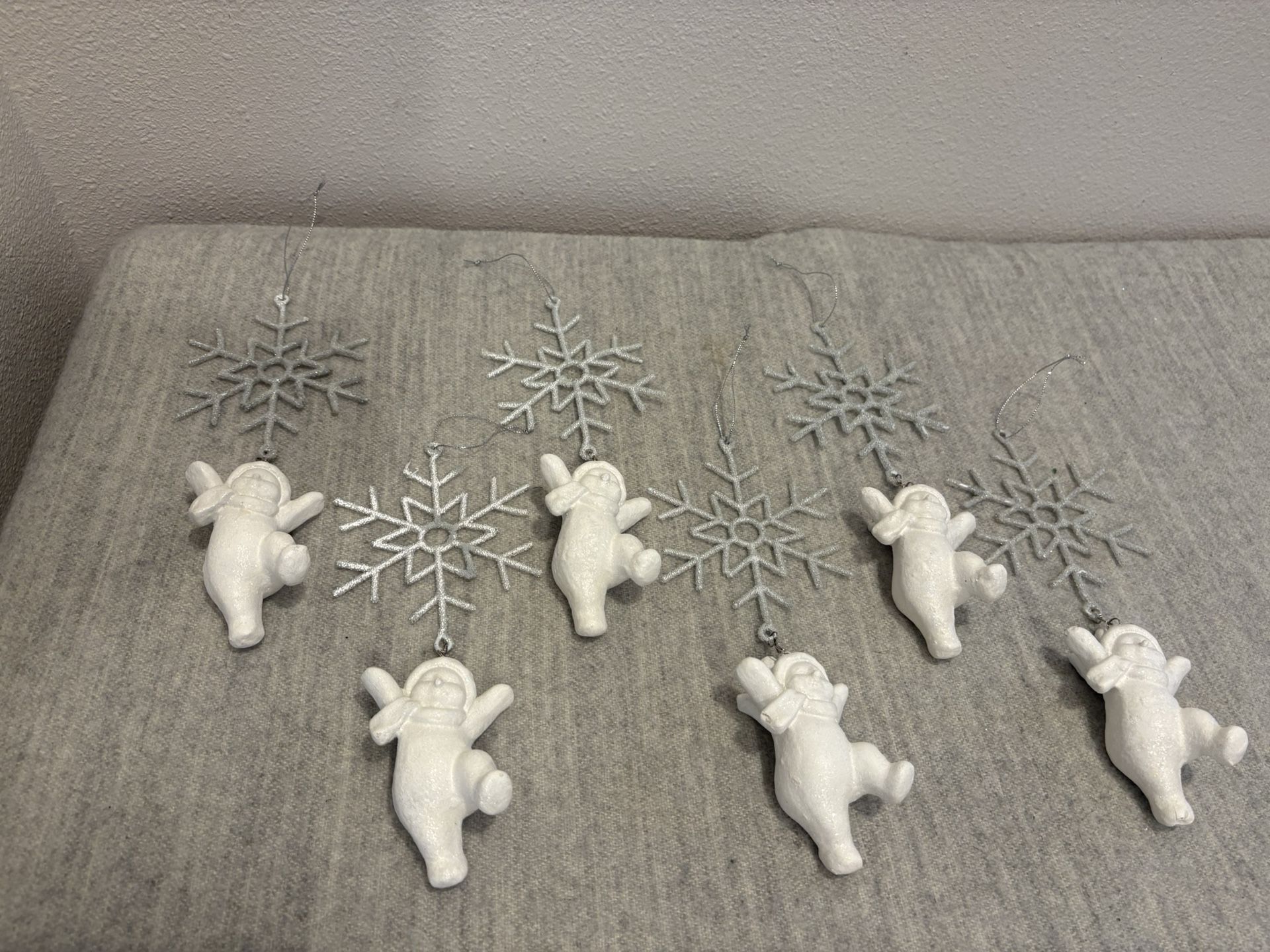 Set of 6 Winter wonderland Christmas snowflake snowman ornaments - Christmas Decor 