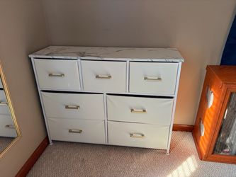 White Fabric Dresser with Marble-Top Surface