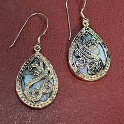 Sterling Silver Earrings With Abalone Shell  Inlay.  