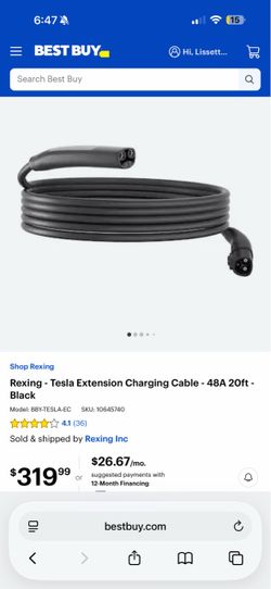 Rexing Tesla charger extension cable 20 ft 48A