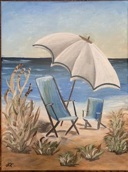 Chairs On a Beach Painting: 12 x 16 stretched canvas