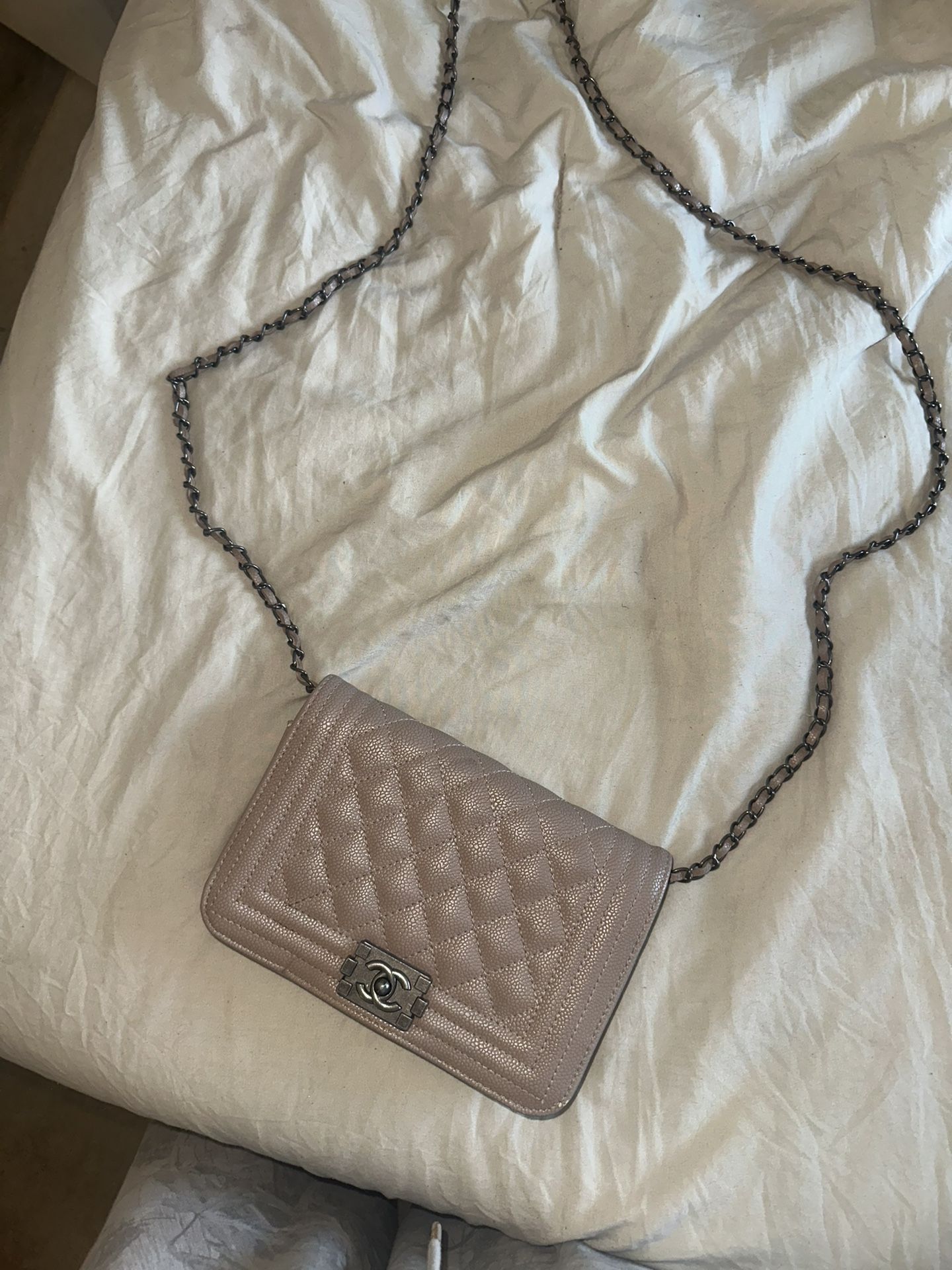 Chanel Boy Wallet on Chain (WOC) – Beige Caviar Leather