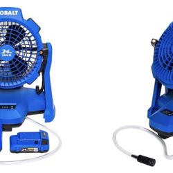  Kobalt 7-in 24 -Volt 3 -Speed High Velocity Indoor/Outdoor Blue Misting Floor Fan Charger Included

