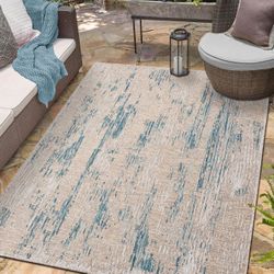 8/10 Outdoor Indoor Beige Blue Rug Carpet 
