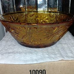 Indiana Glass 70's Tiara Exclusives Amber Sandwich Vintage Serving Bowl