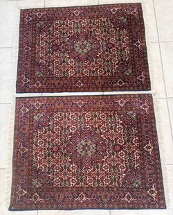 Rare Matching Pair: Hand-Knotted Authentic Persian Bidjar Wool Rugs (26” x 37”)
