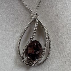 NIB Authentic Swarovski Megan Large Pendant 16” Necklace Smokey Purple Crystal